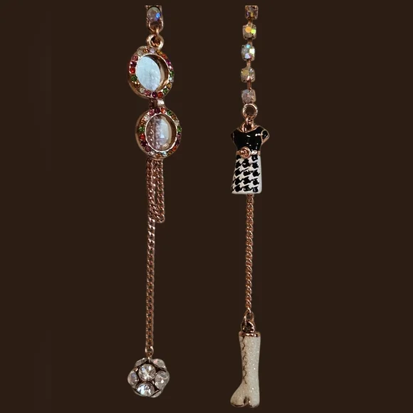 👓💖👗Betsey Mismatched Colorful Eyeglasses Dress Boot Disco Ball Earrings NWOT - Picture 8 of 9